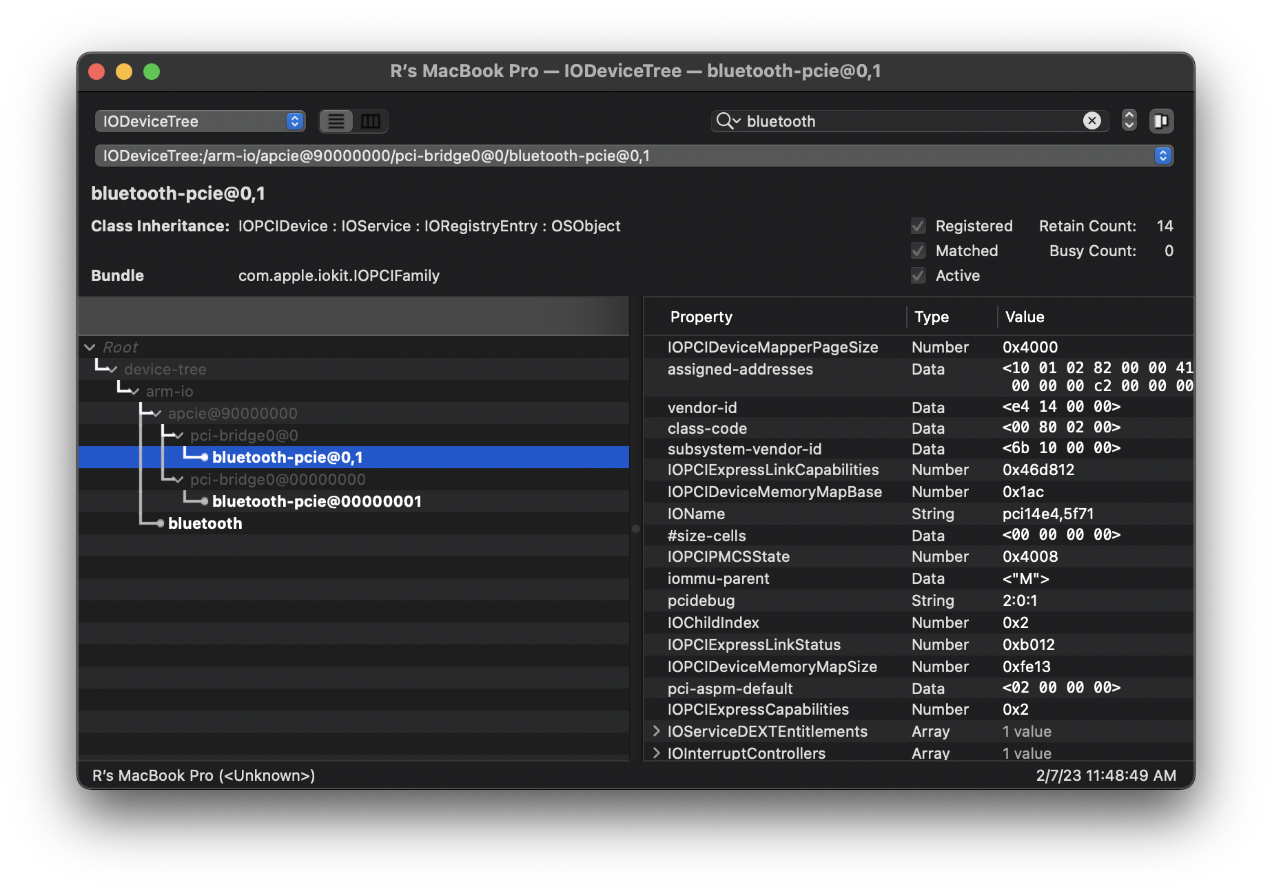 Screenshot of IORegistryExplorer