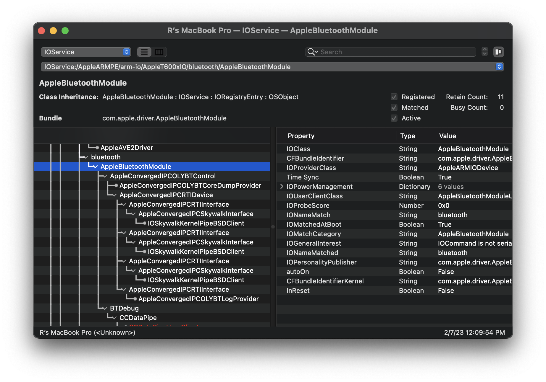 Screenshot of IORegistryExplorer