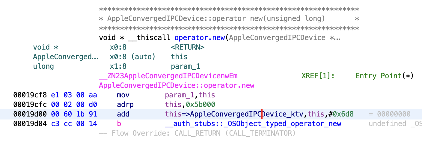 Screenshot of Ghidra showing a memory allocation